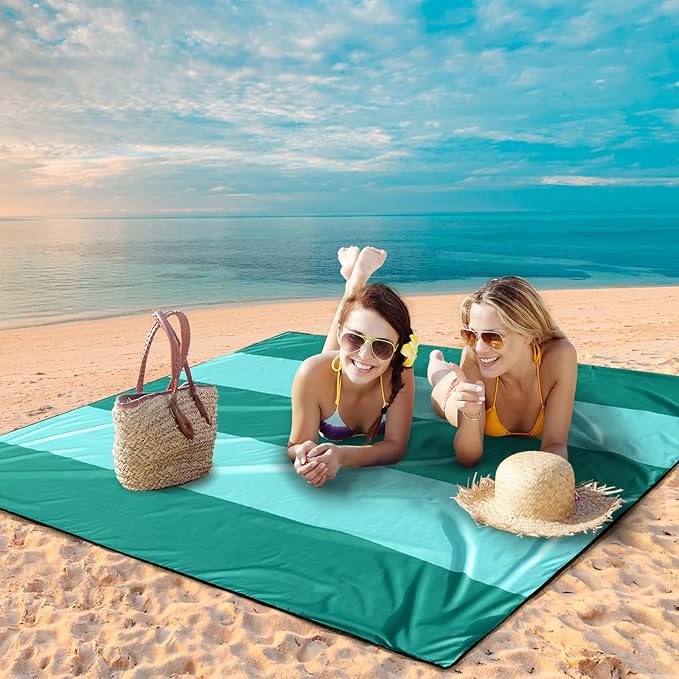 Beach Blanket Waterproof Sandproof Beach Mat 79 X 83/10'x9'for 2-8 Adults Quick Drying Outdoor Picnic Mat Beach Accessories for Travel Camping Hiking