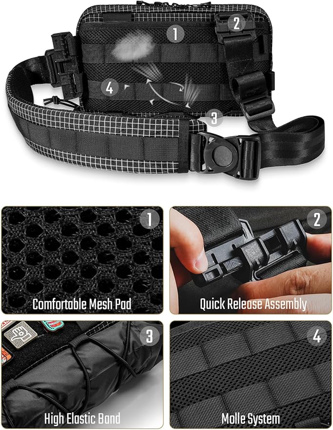 TACTICAL_GEEK Crossbody Shoulder Bag Multipurpose Daypack Chest Backpack Casual Sling Bag for Men &amp Women (L3-T60 Black Silver)