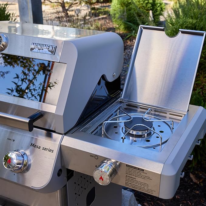 Monument Grills 3+1 Outdoor Barbecue Stainless Steel Propane Gas Grill 3 Burners &amp 1 Side Burner 48000 BTU Patio Garden Grill with Knob Controls Mesa305