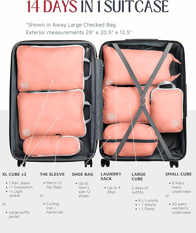Large Compression Packing Cubes for Travel-Packing Cube Luggage Organizers 7 Piece Set for Checked Luggage-Ultralight Expandable/Compression Bags by TRIPPED Travel Gear (Dusty Rose)