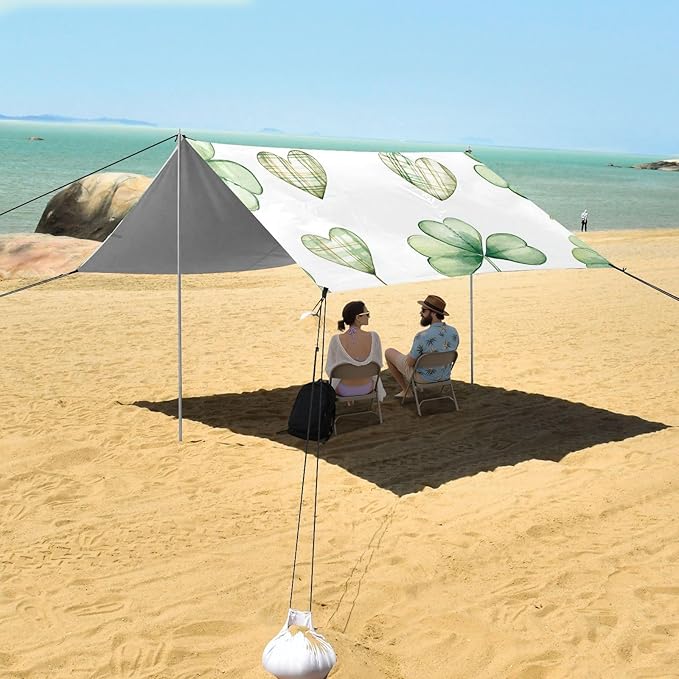 ALAZA St. Patricks Day Clover Leaves Heart Beach Tent Sun Shelter Portable Canopy Sunshade for Outdoor Camping Picnics Backyard Fun 10x9 ft