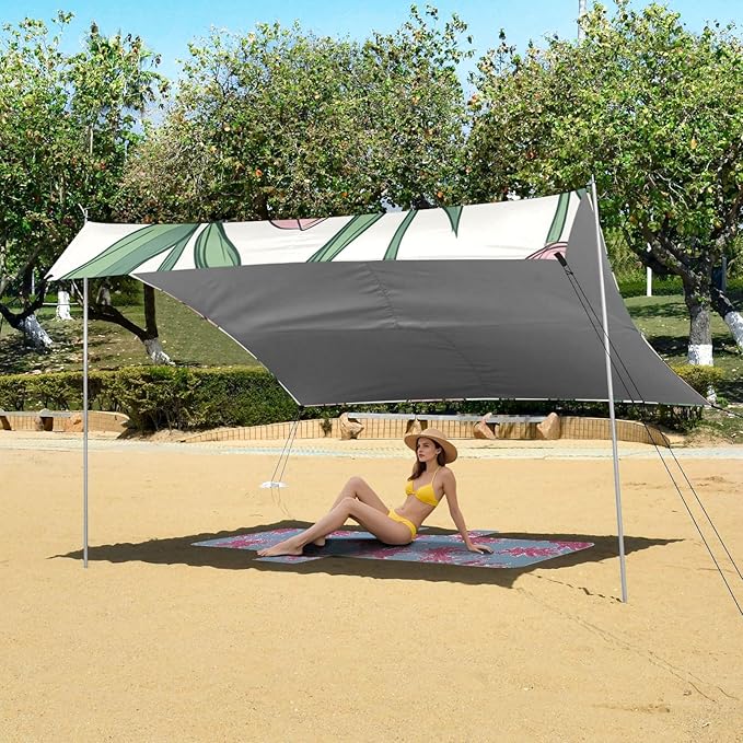 ALAZA Cute Doodle Pink Tulips Romantic Beach Tent Sun Shelter Portable Canopy Sunshade for Outdoor Camping Picnics Backyard Fun 10x9 ft