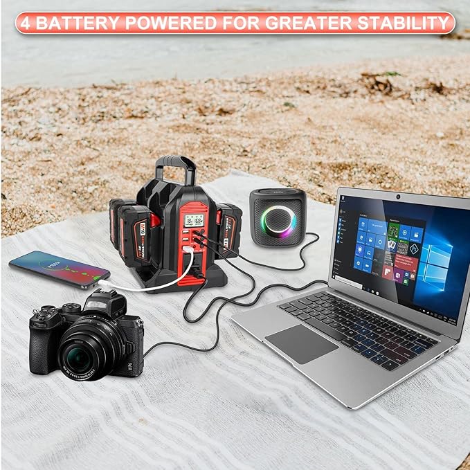 DC 18V to AC 120V Power Inverter Compatible with Milwaukee M18 18V Battery 350W Pure Sine Wave Portable Power Inverter Converter with LCD Display and LED Light 4 Battery Port