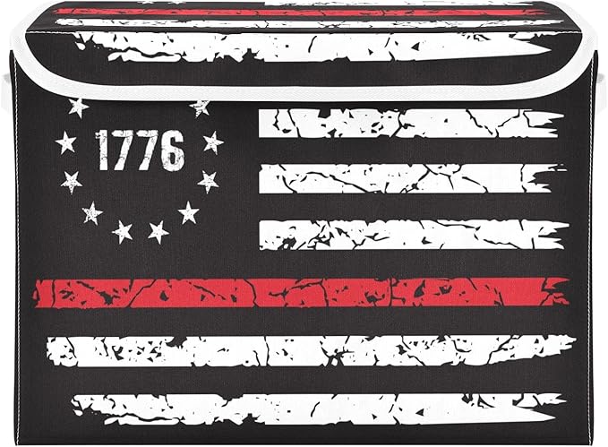 1776 Distressed American Flag Usa Black Storage Boxes with Lids Foldable Clothing Storage Large Stackable Storage for