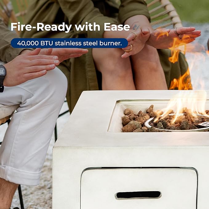 SereneLife Propane Fire Pit Table – 40000 BTU Outdoor Firepit Weather-Resistant with Stainless Steel Burner Adjustable Flame ETL Certified Protective Cover 30 x 30 x 23.6 Inches
