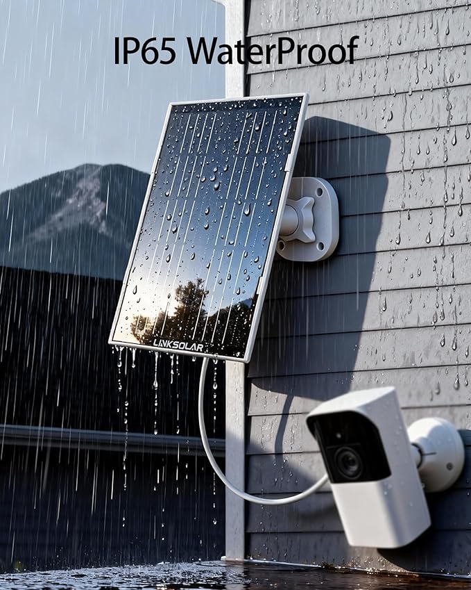 Solar Panel for Security Camera Outdoor 5W Solar Charger with Micro USB DC &amp USB-C Port for Outdoor Rechargeable Battery Camera IP65 Waterproof 9.8ft Cable 360°Adjustable Bracket