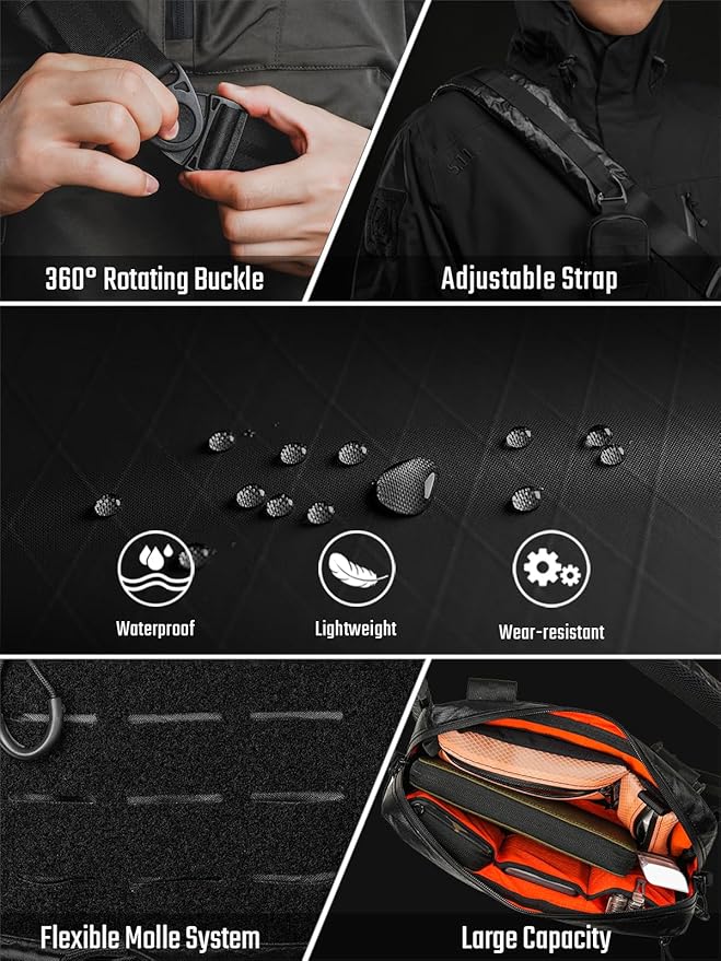 TACTICAL_GEEK Cache L3 Crossbody Shoulder Bag Multipurpose Daypack Chest Backpack Casual Sling Bag for Men &amp Women (Black Orange)