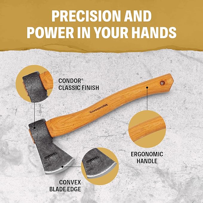 Condor Tool &amp Knife Greenland Hatchet | Solid Hatchet Axe with Handcrafted Welted Leather Sheath | 1060 High Carbon Steel Throwing Axe with a Burnt American Hickory Handle | 5.9in Blade | 32.1oz