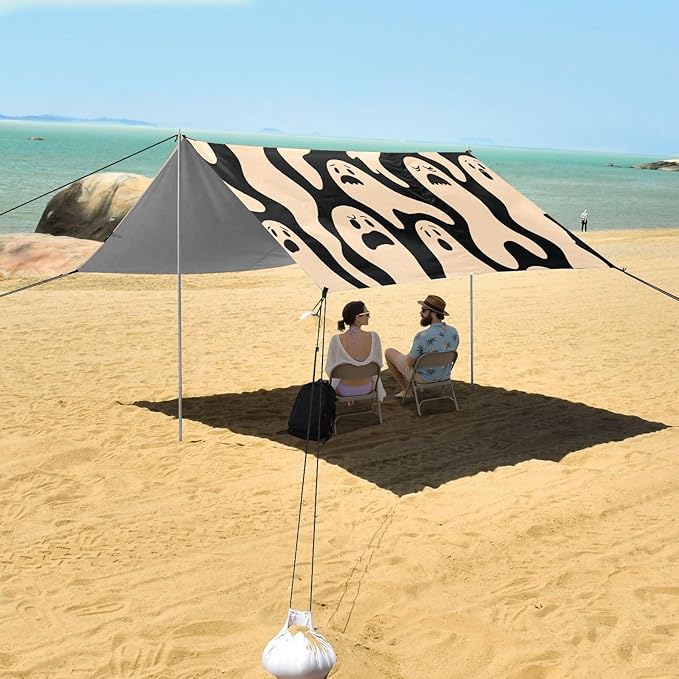 ALAZA Strange Ghost Pattern Beach Tent Sun Shelter UPF50+ Protection Beach Shade Canopy w/ 4 Sandbags for Outdoor Camping Fishing Backyard Fun Picnic 10x9 ft