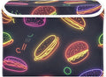 Collapsible Storage Bins with Lids Decorative Fabric Storage Cubes Closet Organizer and Storage Basket Boxes Containers for Clothes Box Chest Nursery Folding Rectangle Neon Burgers Black