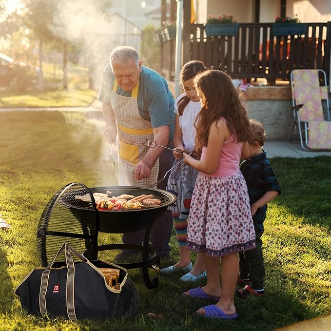 FireBeauty Fire Pit BBQ Grill Pit Bowl with Mesh Spark Screen CoverPoker (Includes Tote Bag)