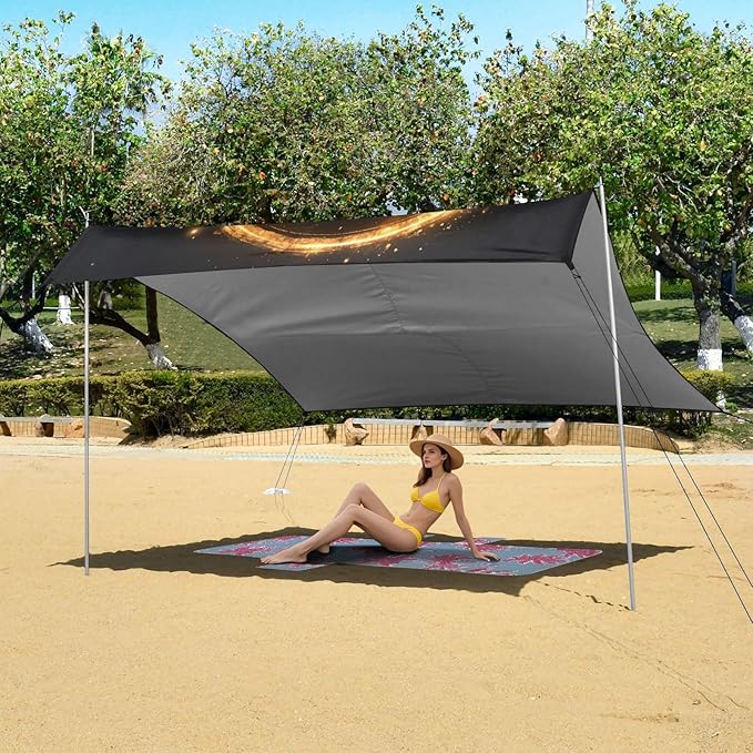 ALAZA Magic Fox Sitting Beach Tent Sun Shelter UPF50+ Protection Beach Shade Canopy w/ 4 Sandbags for Outdoor Camping Fishing Backyard Fun Picnic 10x9 ft