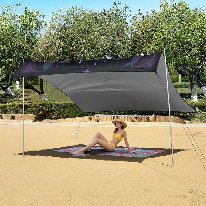 ALAZA Butterfly Moon Stars Astrology Beach Tent Sun Shelter UPF50+ Protection Beach Shade Canopy w/ 4 Sandbags for Outdoor Camping Fishing Backyard Fun Picnic 10x9 ft