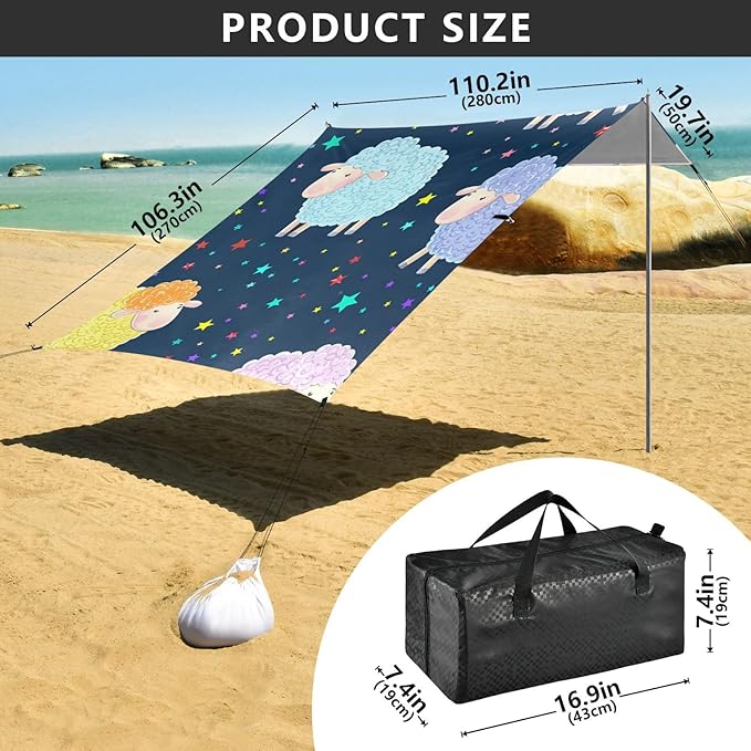 Beach Canopy with Windproof Ropes &amp Sandbags Beach Tent Sun Shade Sun Shelter for Camping Trips Fishing Backyard Fun or Picnics Sheep
