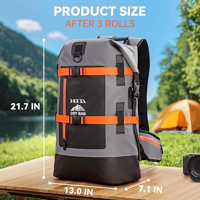 HEETA Dry Bags Waterproof Backpack 40L for Men &amp Women Roll Top Heavy Duty Cushioned Hiking Backpack for Kayaking Boating Paddle Boarding Fishing Travel Camping Beach Vacation Cruise Ship Essenti