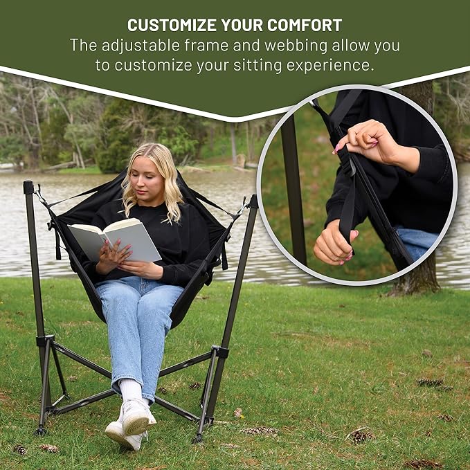 Timber Ridge Portable Hammock Camping Chair Padded Folding Swing Hammock Chair with Stand Heavy Duty Hammock Camp Chair with Carry Bag for Outdoor Beach Patio Supports 300lbs Black