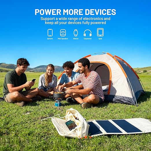Litheli 24W Portable Solar Panel Charger Foldout Mini Solar Panel for Camping Hiking &amp Window Use IP54 Waterproof Dual USB-C/USB-A 5V/3A Foldable Solar Charger for Phone Camera &amp Power B