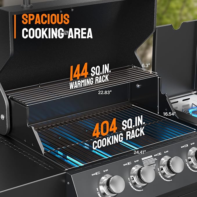 ROVSUN 4 Burner Propane Gas Grill with Side Burner 58000BTU BBQ Grills with Enameled Cast Iron Grates Shelf &amp Cabinet for Outdoor Garden Patio Backyard Barbecue Cooking