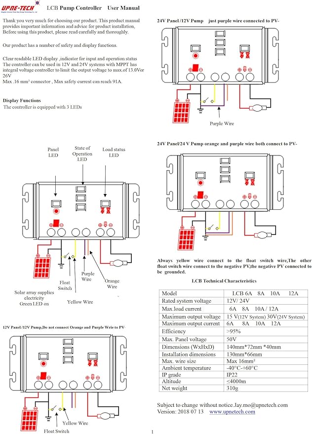 Solar Pump Controller LCB 6AmpDC Pump ControllerLinear Current Boosters used in solar direct pumping applicationsCompatible Models: 12V or 24 VDC pumps Input Voltage: 16 - 60 DC volts PV Array .
