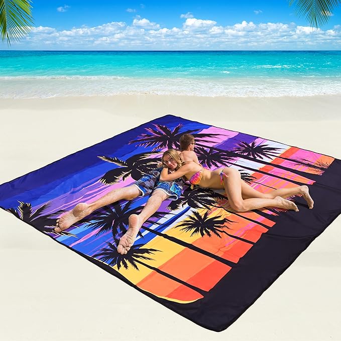 Beach Blanket Waterproof Sandproof Beach Mat 79 X 83/10'x9'for 2-8 Adults Quick Drying Outdoor Picnic Mat Beach Accessories for Travel Camping Hiking