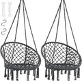 SUNCREAT Hammock Chair Hanging Macrame Swing with Hardware Kits Max 330 Lbs Handmade Knitted Mesh Rope Swing Chair for Indoor Outdoor Bedroom Patio Yard Garden Pack of 2 Grey