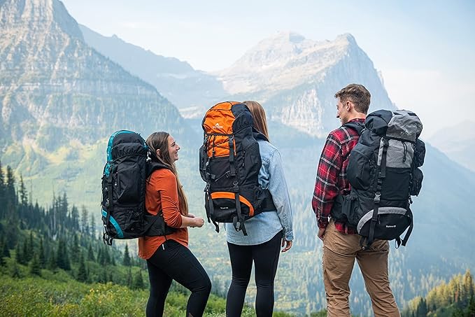 Teton 65L Scout Internal Frame Backpack for Hiking Camping Backpacking Travel Rain Cover Included Pacific