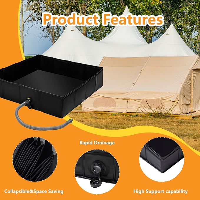 Portable Shower Pan Foldable Shower Base &amp Basin Floor with Detachable Drain Pipe Ideal for RV OutdoorIndoor Shower Stall Enclosures