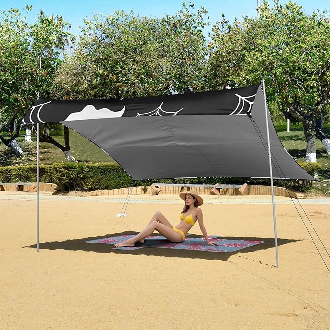 ALAZA White Ghost Spider Web Pattern Beach Tent Sun Shelter Portable Canopy Sunshade for Outdoor Camping Picnics Backyard Fun 10x9 ft