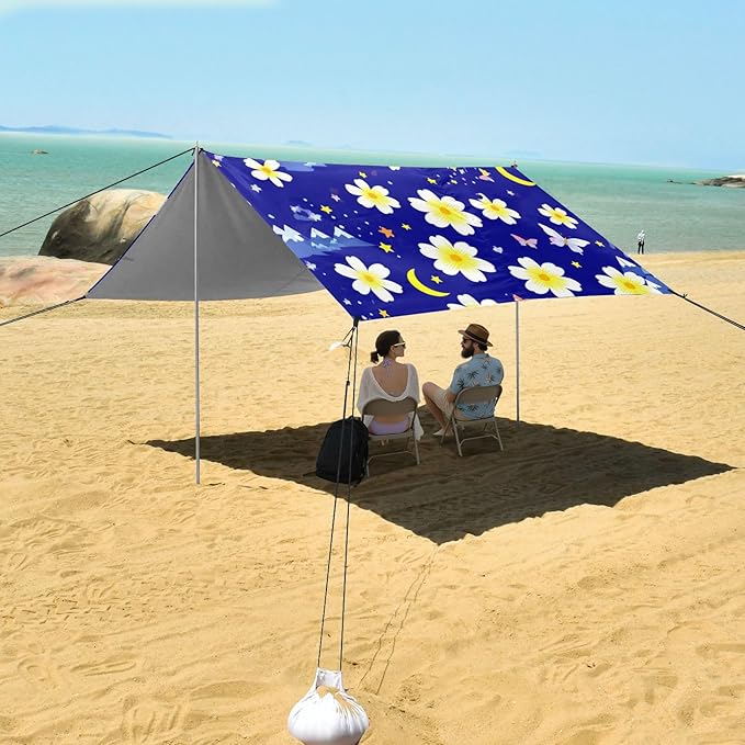 Beach Canopy with Windproof Ropes &amp Sandbags Beach Tent Sun Shade Sun Shelter for Camping Trips Fishing Backyard Fun or Picnics Flowers