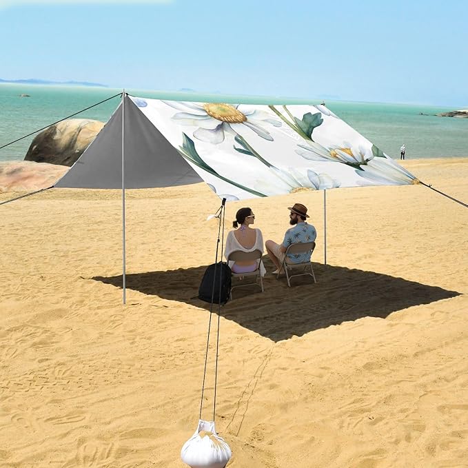 ALAZA White Daisies Flower Plant Flowers Wildflowers Beach Tent Sun Shelter Portable Canopy Sunshade for Outdoor Camping Picnics Backyard Fun 10x9 ft