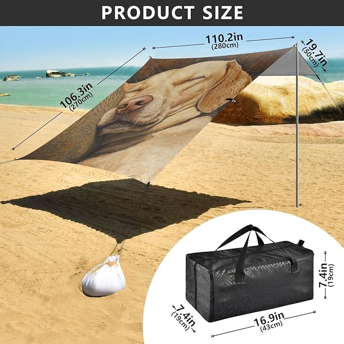 ALAZA Sweet Dreams Labrador Beach Tent Sun Shelter Portable Canopy Sunshade for Outdoor Camping Picnics Backyard Fun 10x9 ft