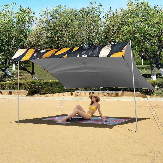 ALAZA Floral Mushroom Cute Beach Tent Sun Shelter Portable Canopy Sunshade for Outdoor Camping Picnics Backyard Fun 10x9 ft