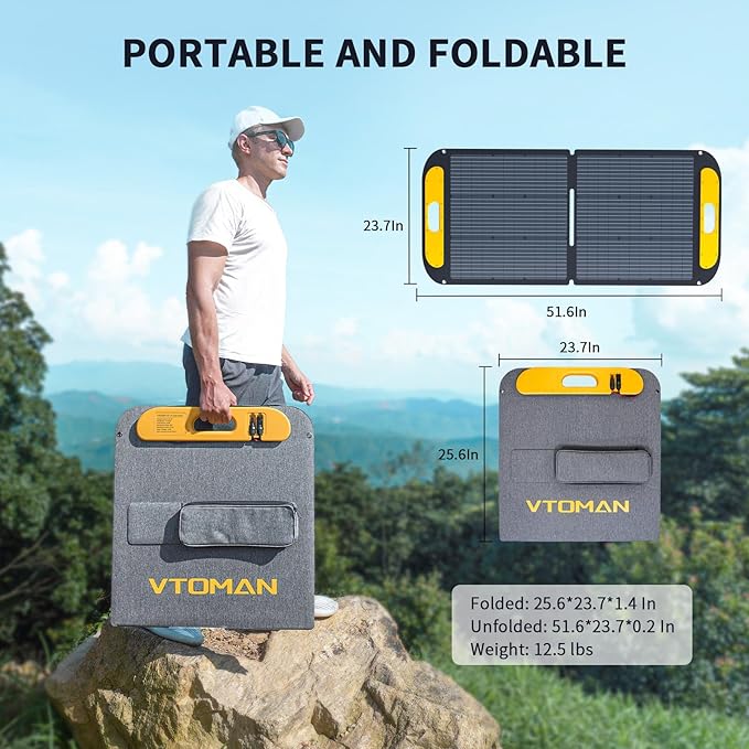 VTOMAN Portable Solar Panel for Solar Generator 110W 19V Folding Solar Charger with 23% Efficiency IP67 Waterproof and Adjustable Kickstands Design for Camping RV Outdoor Adventures (VS110)