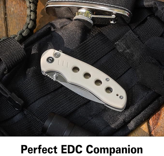 CIVIVI Triptych Folding Pocket Knife 2.97 14C28N Blade G10 Handle with Reversible Clip Button Lock Knife for EDC Camping Hiking C23085B-2 Ivory