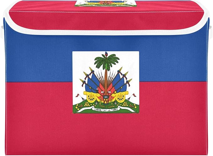 Haiti Flag Haitian National Blue Red Storage Bins with Lids Collapsible Closet Organization Storage Bins with Handles