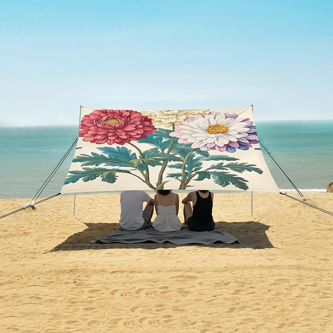 ALAZA Daisy Plants with Flowers Beach Tent Sun Shelter Portable Canopy Sunshade for Outdoor Camping Picnics Backyard Fun 10x9 ft