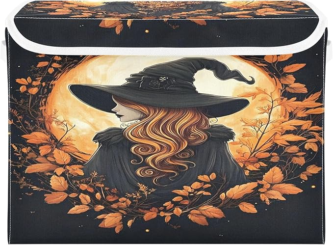 senya Halloween Baskets Collapsible Storage Bins with Lids Autumn Witch Halloween Storage Boxes Clothes Baskets for Organizing