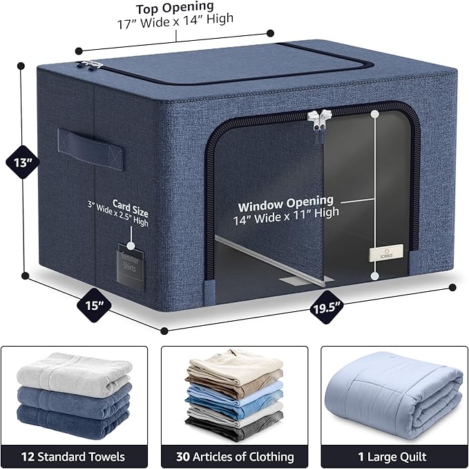 Sorbus Storage Bins with Divided Interior - Large Stackable &amp Foldable Organizer Containers with Metal Frame Oxford Fabric Large Window &amp Carry Handles - Organization for Bedroom Linens &am