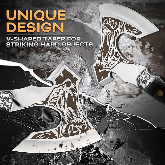 Grumpy Bear Tactical Axe Camping Survival Hatchet Full Tang Tomahawk with Sheath Multifunctional Outdoor Hiking Heavy Duty Hatchet for Emergency Hiking and Camping for Men Women