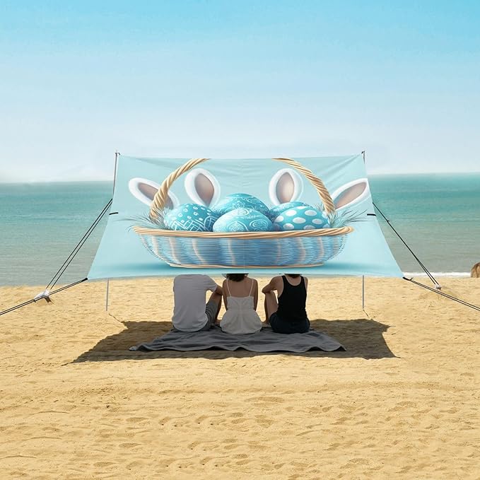 ALAZA Eggs in A Basket Beautiful Bunny Ears Beach Tent Sun Shelter Portable Canopy Sunshade for Outdoor Camping Picnics Backyard Fun 10x9 ft