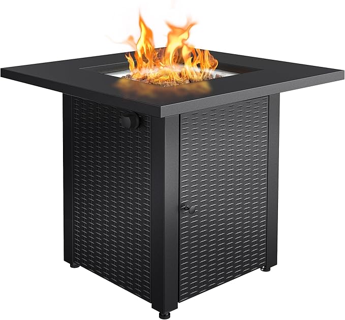 LEGACY HEATING Zeta 1 Propane Fire Pit Table 50000BTU Outdoor Gas Fire Pit 2 in 1 Firepit Table w/Lid Lava Rock ETL Certified 28in Steel Fire Table add Warmth to Parties on Backyard Black