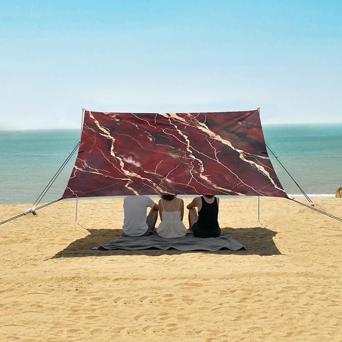 ALAZA Dark Red Marble Gold Veins Beach Tent Sun Shelter Portable Canopy Sunshade for Outdoor Camping Picnics Backyard Fun 10x9 ft