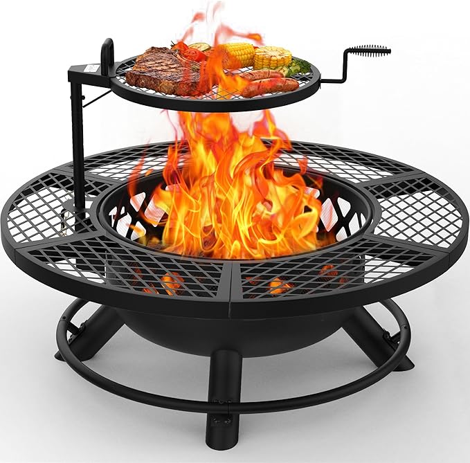 BALI OUTDOORS Fire Pit with Poker 40 inch Outdoor Fire Pit Patio Wood Burning Firepits for Outside with Grill