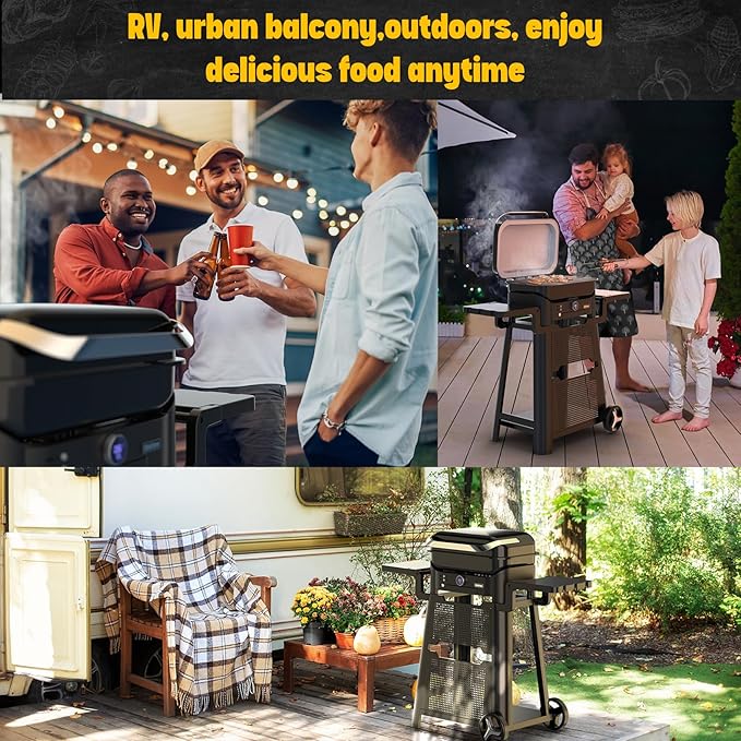 Volteq Smart Electric Grill with Cart - 1500W 650°F No Smoke Indoor/Outdoor BBQ Digital Control &amp Meat Probe Perfect for Apartment Balcony Patio Deck