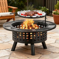 36 inch Outdoor Fire Pit with GrillWood Burning Fire Pits for Outside with Lid &amp Fire PokerMetal 3-in-1 Firepit Table with Cooking GrateOutdoor Firepit for YardBonfirePatio(Charcoal)