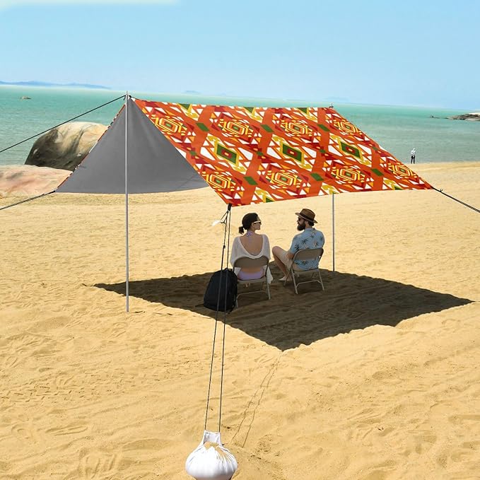 Beach Canopy with Windproof Ropes &amp Sandbags Beach Tent Sun Shade Sun Shelter for Camping Trips Fishing Backyard Fun or Picnics Boho Tribal Aztec