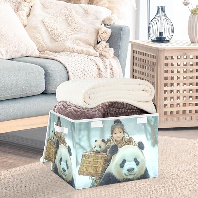 AIXIWAWA Lidded Storage Cube (Panda Family) Fabric Foldable Closet Bins with Flip Lid and Handles Organizer Basket Container 16.5 x 12.6 x 11.8 IN