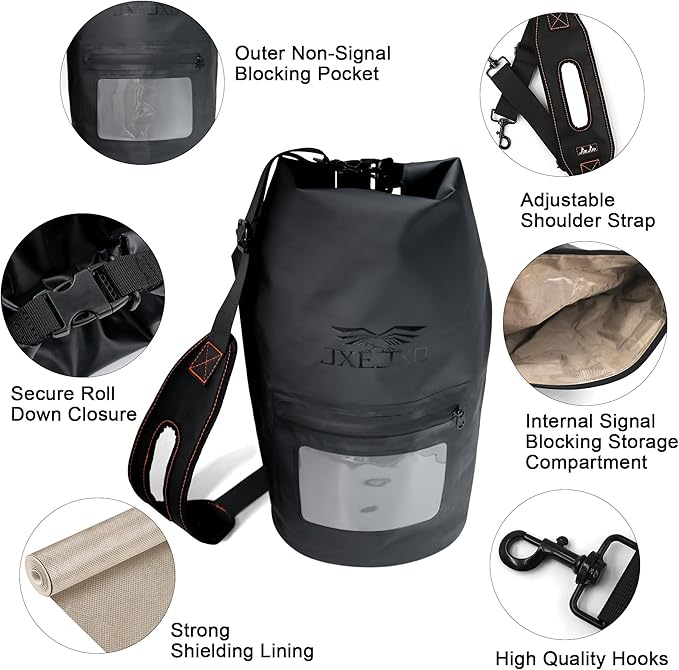 JXE JXO 15L Waterproof Faraday Dry Bag for Electronic Device Security | Military-Grade EMP &amp RFID Signal Blocking Anti-Tracking &amp Hacking Protection Data Privacy Shield for Mobile Devices （M