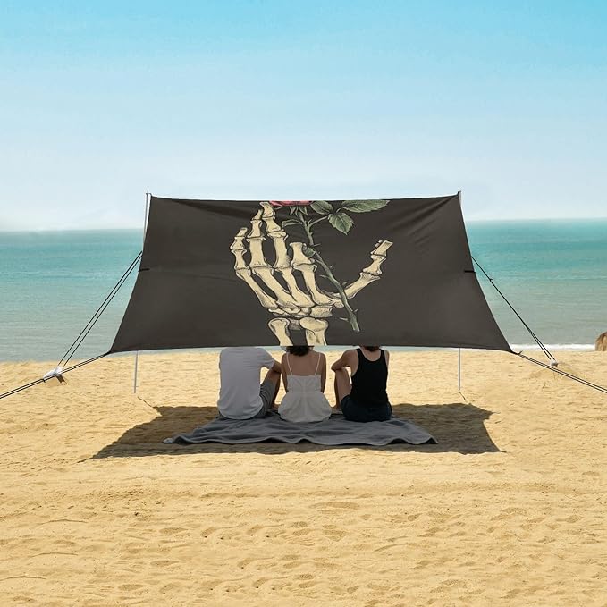ALAZA Finger Bones with A Rose Beach Tent Sun Shelter Portable Canopy Sunshade for Outdoor Camping Picnics Backyard Fun 10x9 ft