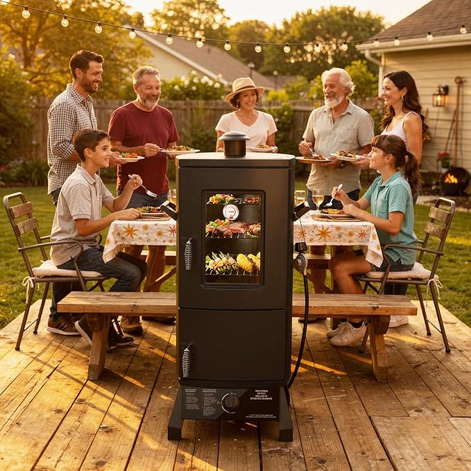 Propane Smoker Vertical Smoker with Three Removable ShelvesOutdoor Grills &amp Smokers with Thermometer and Cover for Outdoor BBQ